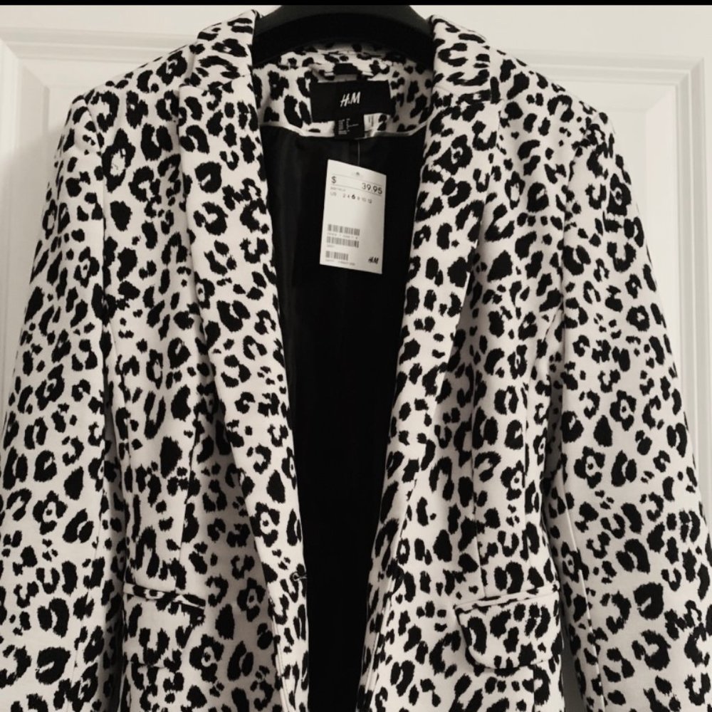 H&M Monochrome Leopard Print Blazer Sz 6 New w/Tag - Picture 4 of 5